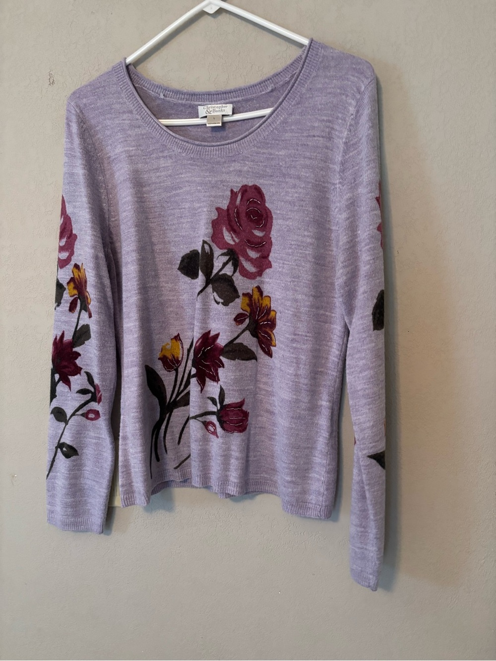 Christopher & Banks Lavender Knit Crewneck Sweater Large